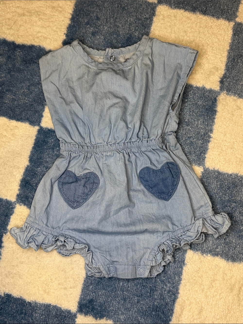 Baby Essentials Light Blue Denim Heart Pocket Romper